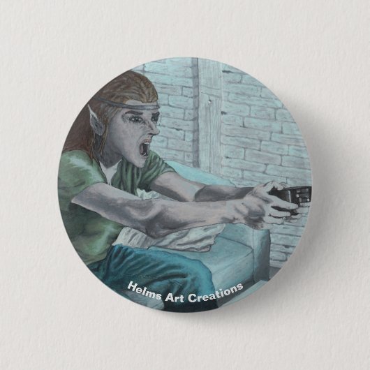Elf Video Gamer Spelen Fantasy Art Button (Voorkant)