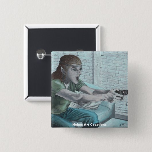 Elf Video Speler Fantasy Art Button (Voorkant /achterkant)