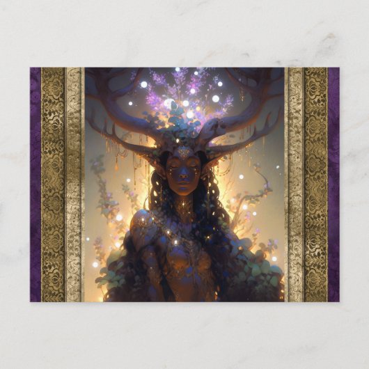 Elf Vrouw Met Antlers Fantasie Kunst Briefkaart (Voorkant)