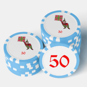 Elf w Polka Dot Cadeau bleu 50 jeton de poker rayé