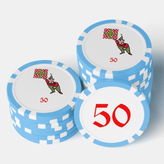 Elf w Polka Dot Gift lt blauw 50 gestreepte poker Chips (Opstapeling)