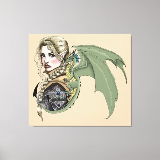 Elf Warrior Dragon Fantasy Canvas Afdruk (Voorkant)