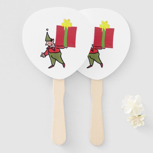 Elf With Red Box paddle hand fans Handwaaier (Voorkant en achterkant)