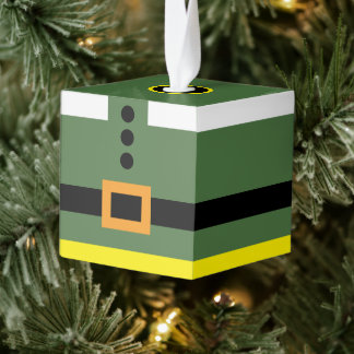 Elf Wooden Cube Christmas Ornament