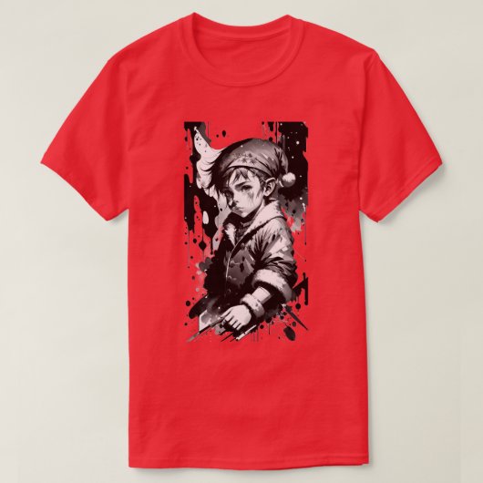 Elf Zwart inkt spatter kerst T-shirt (Design voorkant)