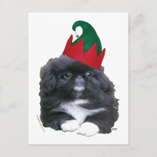 Elfachtige Pekingese Puppy Kerstmis Feestdagenkaart
