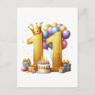 Elfde verjaardag goud briefkaart