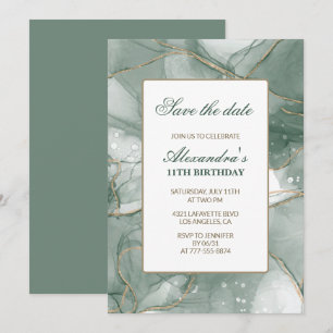 Elfde verjaardagsuitnodigingen Save the date Groen Kaart