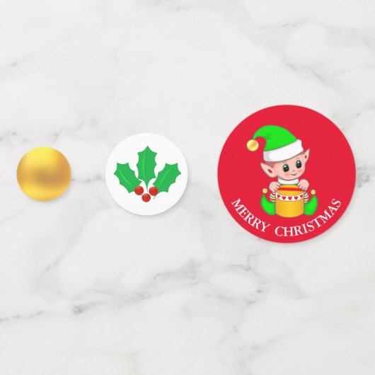 Elfe de Noël, baie sainte et table d'or Confetti (Devant)