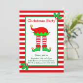 Elfe de Noël sur invitation de fête rouge et blanc (Debout devant)