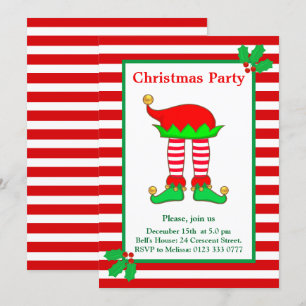 Elfe de Noël sur invitation de fête rouge et blanc