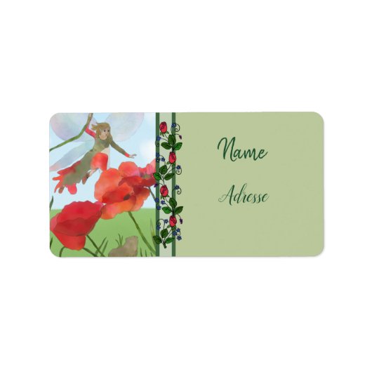 Elfe im Blumenbeet Adressaufkleber Etiket (Voorkant)