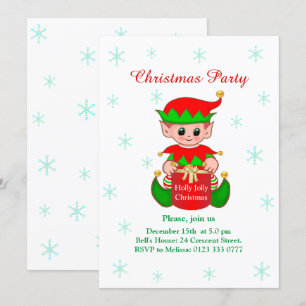 Elfe mignon sur invitation de fête de Noël blanche