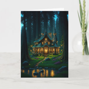 Elfen bos-kasteel gevouwen kerstkaart feestdagen kaart