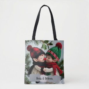 Elfen knuffelen onder de mistletoe draagtas