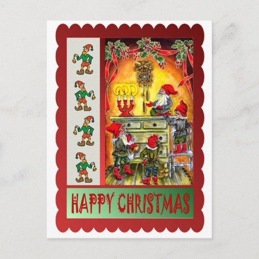 Elfen thuis feestdagenkaart (Voorkant)