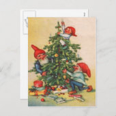 Elfen versieren kerstboom feestdagenkaart (Voorkant / Achterkant)