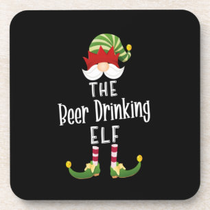 Elfengroep Drinkt Bier Kerst Verjaardag Onderzetter
