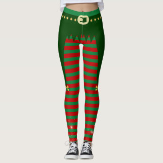 Elfo Navideño - Disfraz con Cinturón y Rayas Leggings