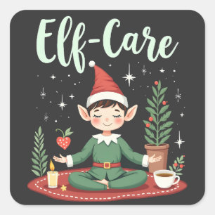Elfverzorging Grappig Kerst Elf Magische Zelfzorg Vierkante Sticker