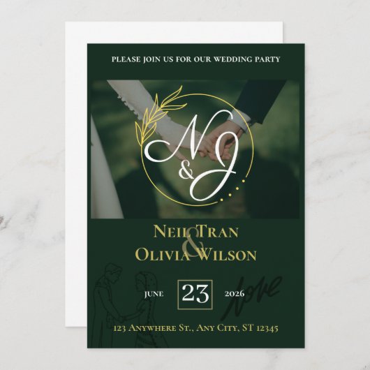 Elgant Customizable wedding invitation (Devant / Derrière)