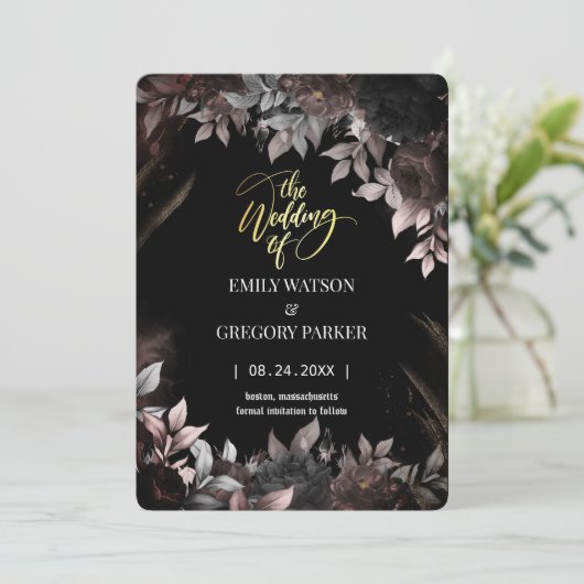 Elgant Gothic Rust Zwart Rozen Save The Date (Staand voorkant)