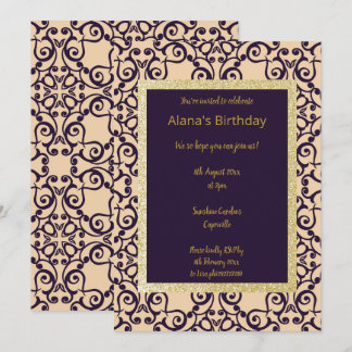 ELGANT MODERN DAMASK NAVY SILVER GOLD KAART