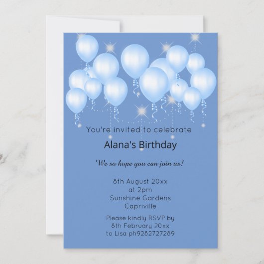 ELGANT NAVY MODERN SPRING BALLOON Sparkle Kaart (Voorkant)