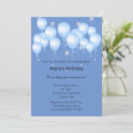 ELGANT NAVY MODERN SPRING BALLOON Sparkle Kaart (Staand voorkant)