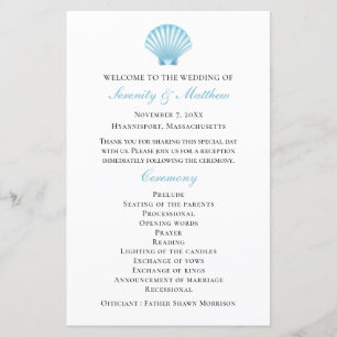 Elgant Shell Blue Nautical Beach Wedding Programme