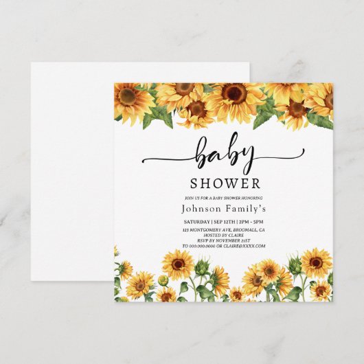 elgante Sunny Sunflower baby shower bij uitnodigin Save The Date (Voorkant / Achterkant)