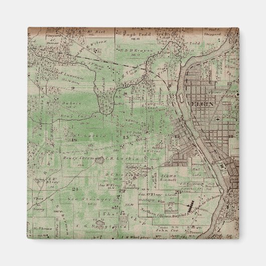 Elgin Illinois 1870 Plat Map Fox Downtown Magneet (Voorkant)