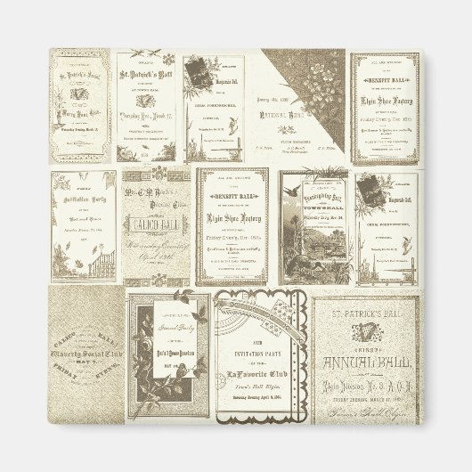 Elgin Illinois 1880's Club nodigt Sepia Paper uit Magneet (Voorkant)