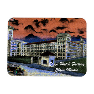 Elgin Watch Factory Colorful Waterverf 1920 Art Magneet