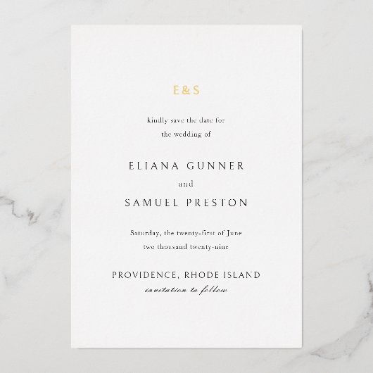 Eliana Monogram Classic Wedding Save the Date Folie Uitnodiging (Voorkant)
