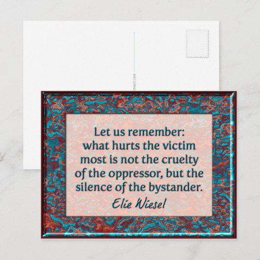 Elie Wiesel Bystander Quote Muurplaquette Briefkaa Briefkaart (Voorkant / Achterkant)