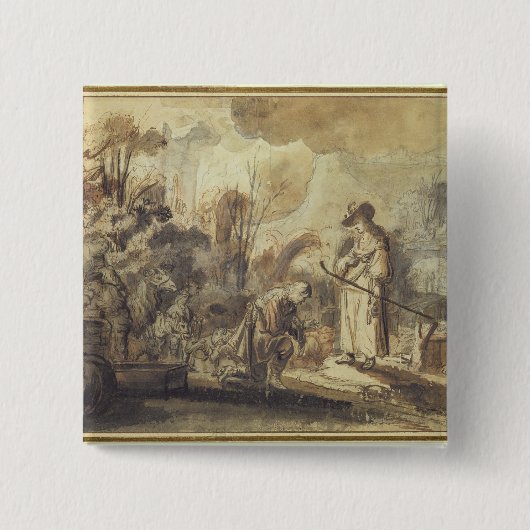 Eliezer en Rebecca bij The Well Vierkante Button 5,1 Cm (Voorkant)