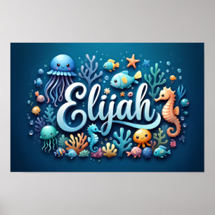 Elijah Ocean Nursery Onderwater Zee Animals Poster