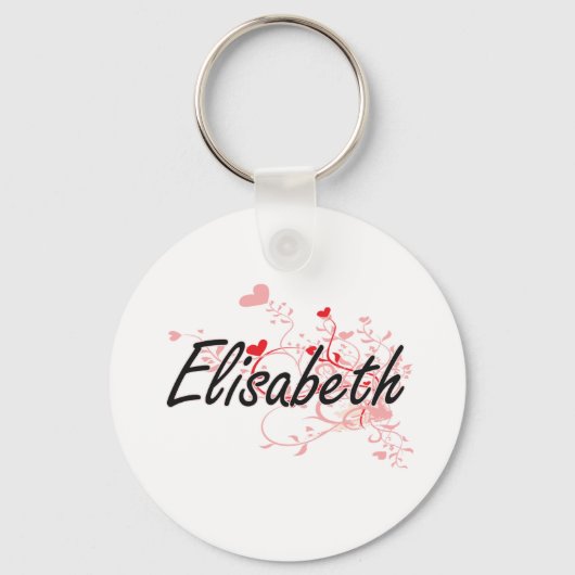 Elisabeth Artistic Name Design met Hearts Sleutelhanger (Voorkant)