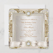 Elite Cream Gold Diamond Bow Damask Birthday Party Kaart (Achterkant)