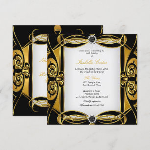 Elite Deco Golden Black Pearl White Birthday Party Kaart