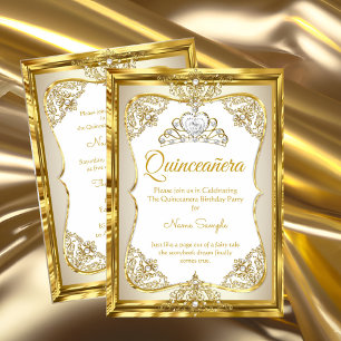 Elite Goud Wit beige Crème Princess Quinceanera Kaart