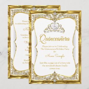 Elite Goud Witte Parel Princess Quinceanera Kaart