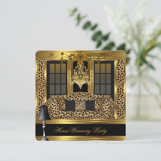 Elite Housewarming Party Chandelier Leopard Gold Kaart (Staand voorkant)