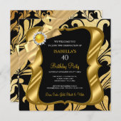 Elite Pearl Gold Bow Black Damask Invitation d'ann (Devant / Derrière)