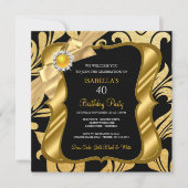 Elite Pearl Gold Bow Black Damask Invitation d'ann (Devant)