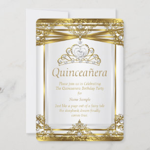Elite Prinses Quinceanera Goud Witte Parel Frame Kaart