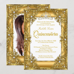 Elite Quinceanera 15th Gold Pearl Tiara Foto Kaart