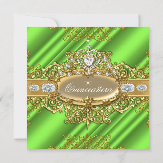 Elite Quinceanera Lime Green Silver Gold Party Kaart (Voorkant)