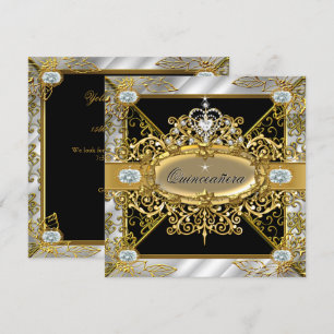 Elite Quinceanera Silver Gold Black Damask 15 jaar Kaart
